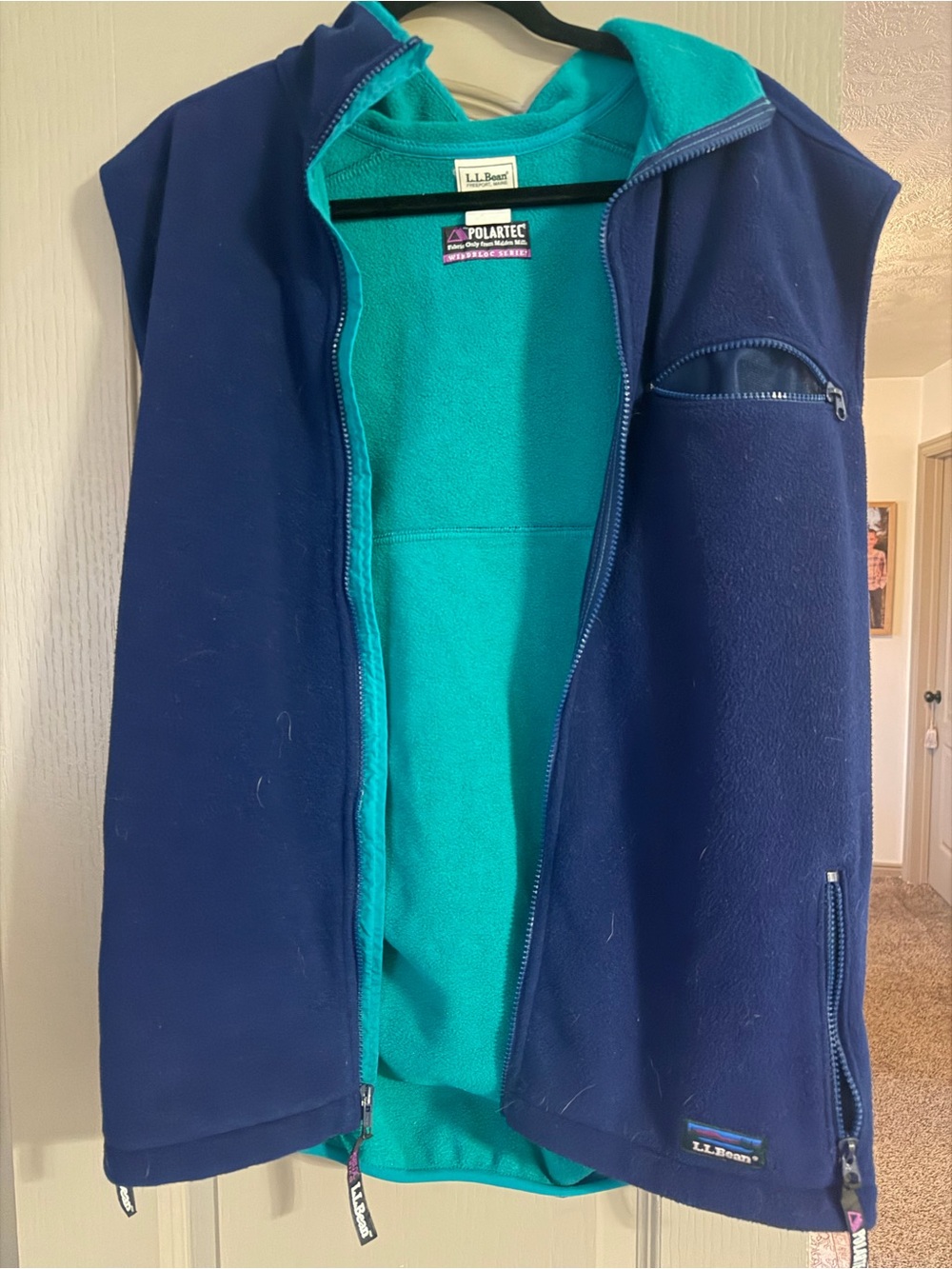 L.L. Bean Navy Fleece Vest with Teal Lining